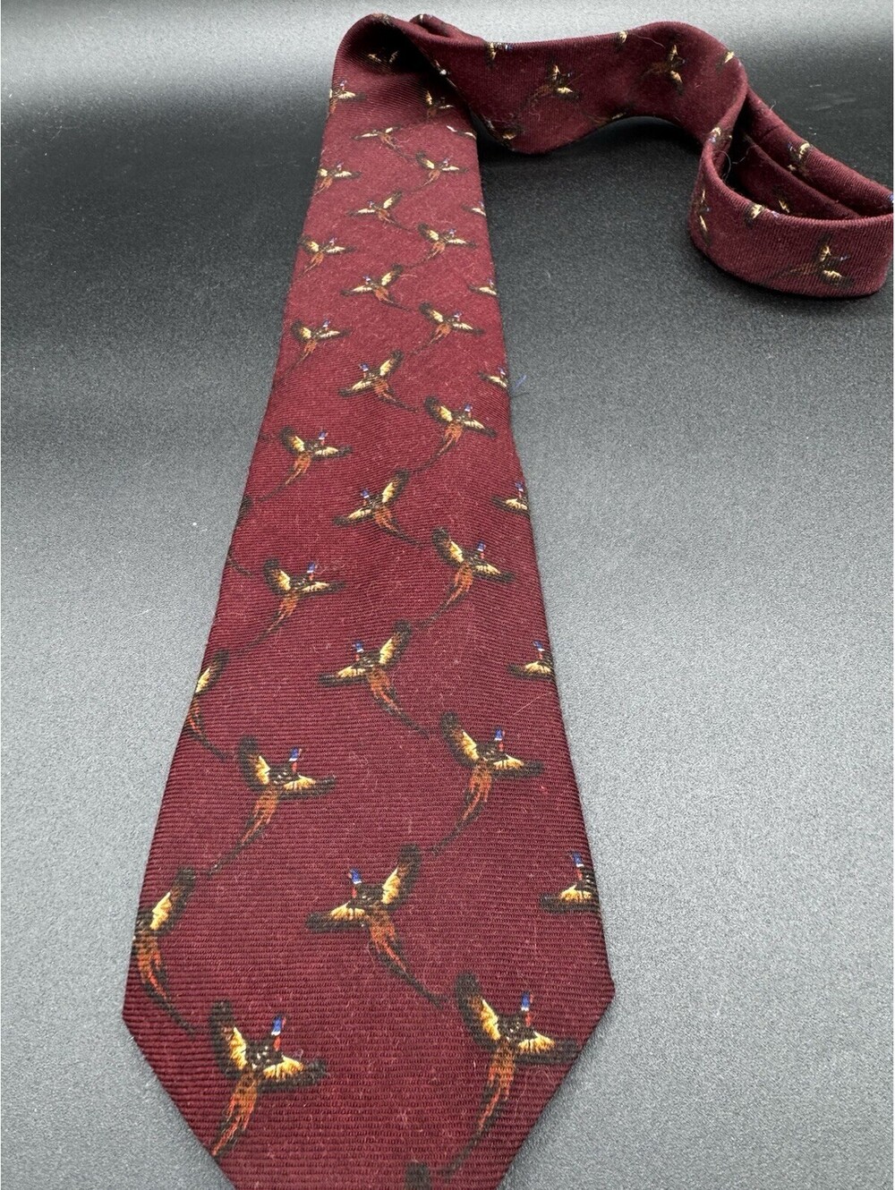 Polo Ralph Lauren Wool Tie Pheasant Hunting Burgundy Handmade Italy 57”